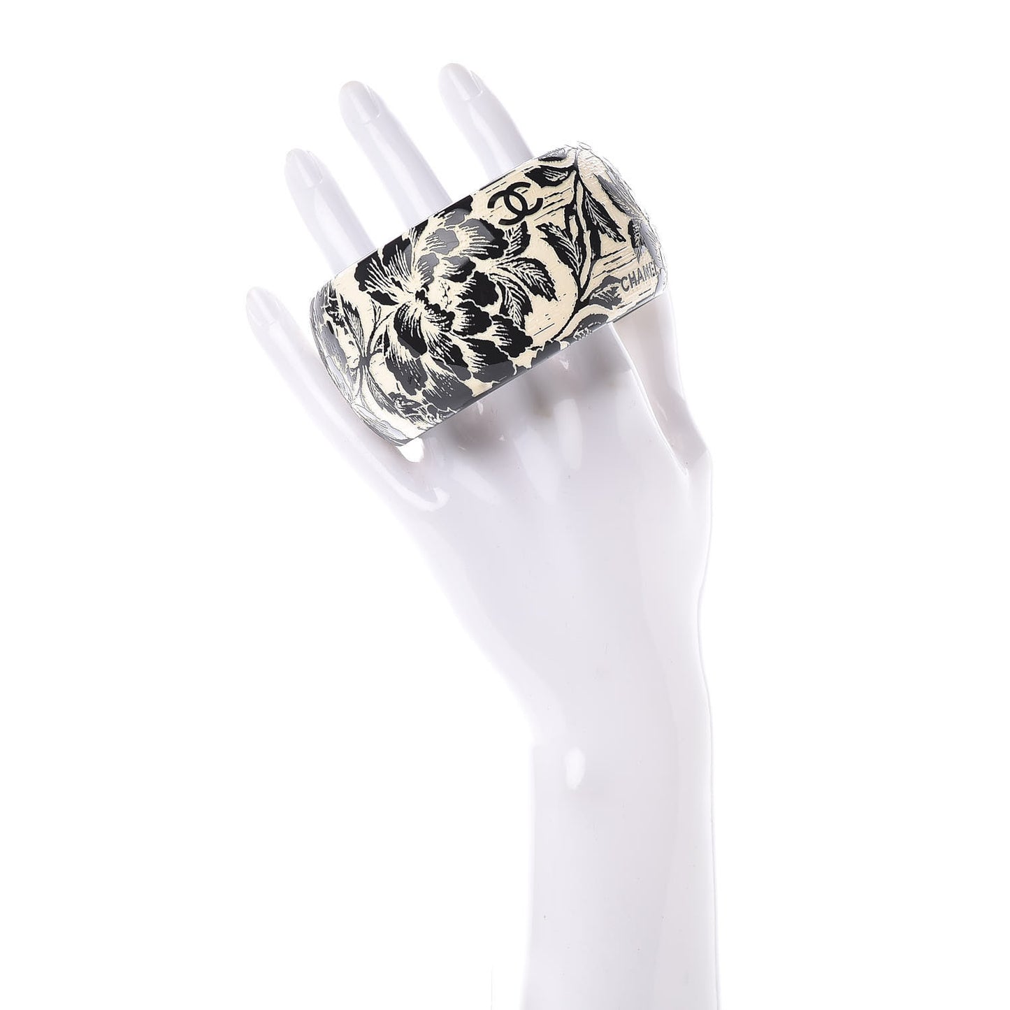 Resin Laser Etched Floral Bangle Black Cream