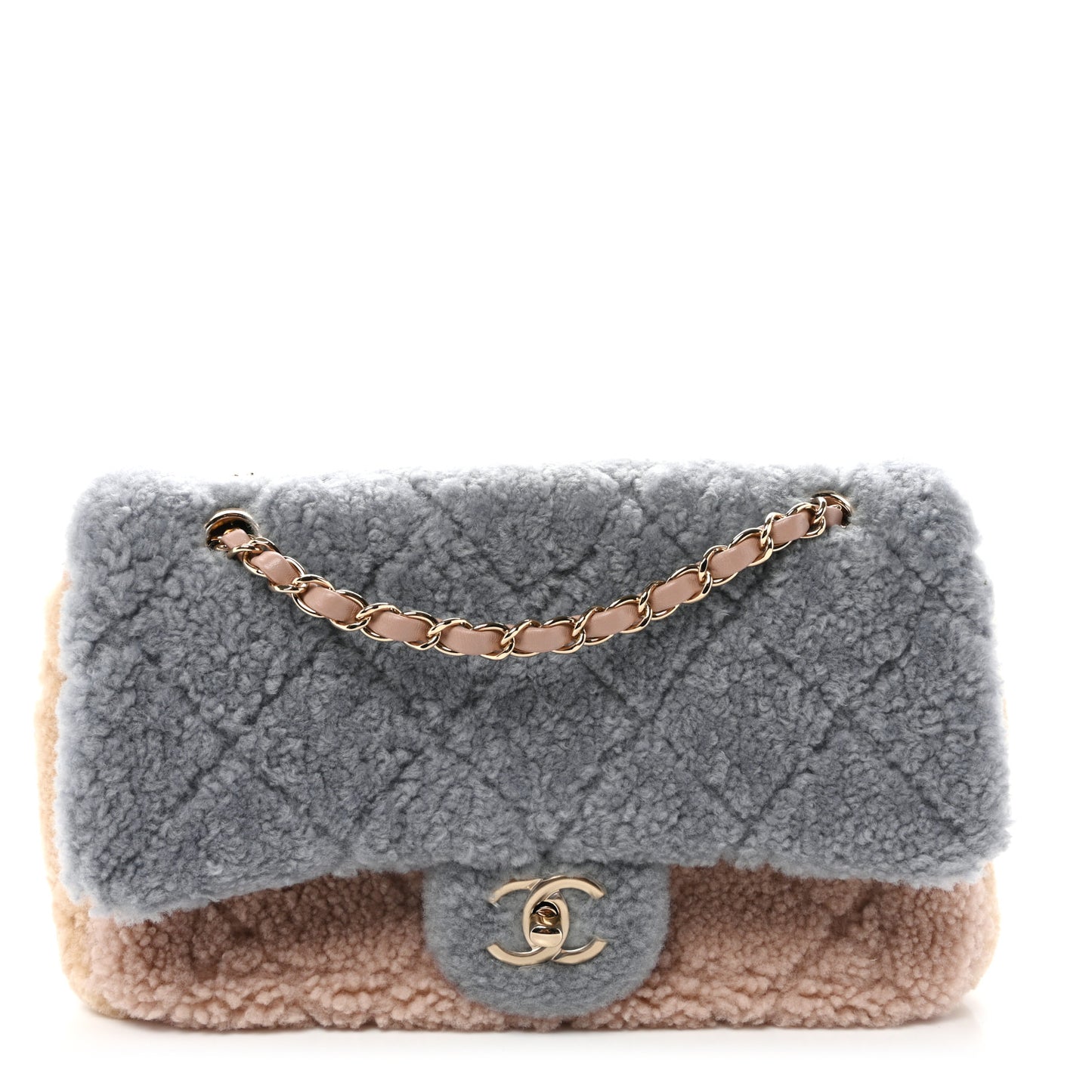 Shearling Sheepskin Single Flap Gray Pink Beige