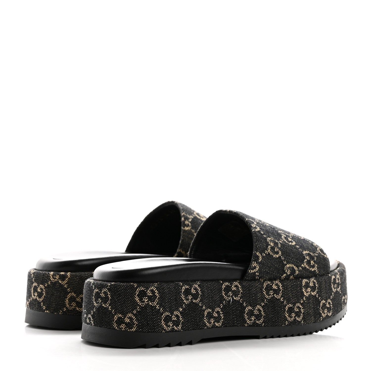 Gucci Jacquard Black Denim GG Monogram Angelina Platform 55mm Slide Sandals 36 Black Ivory 5 of 10