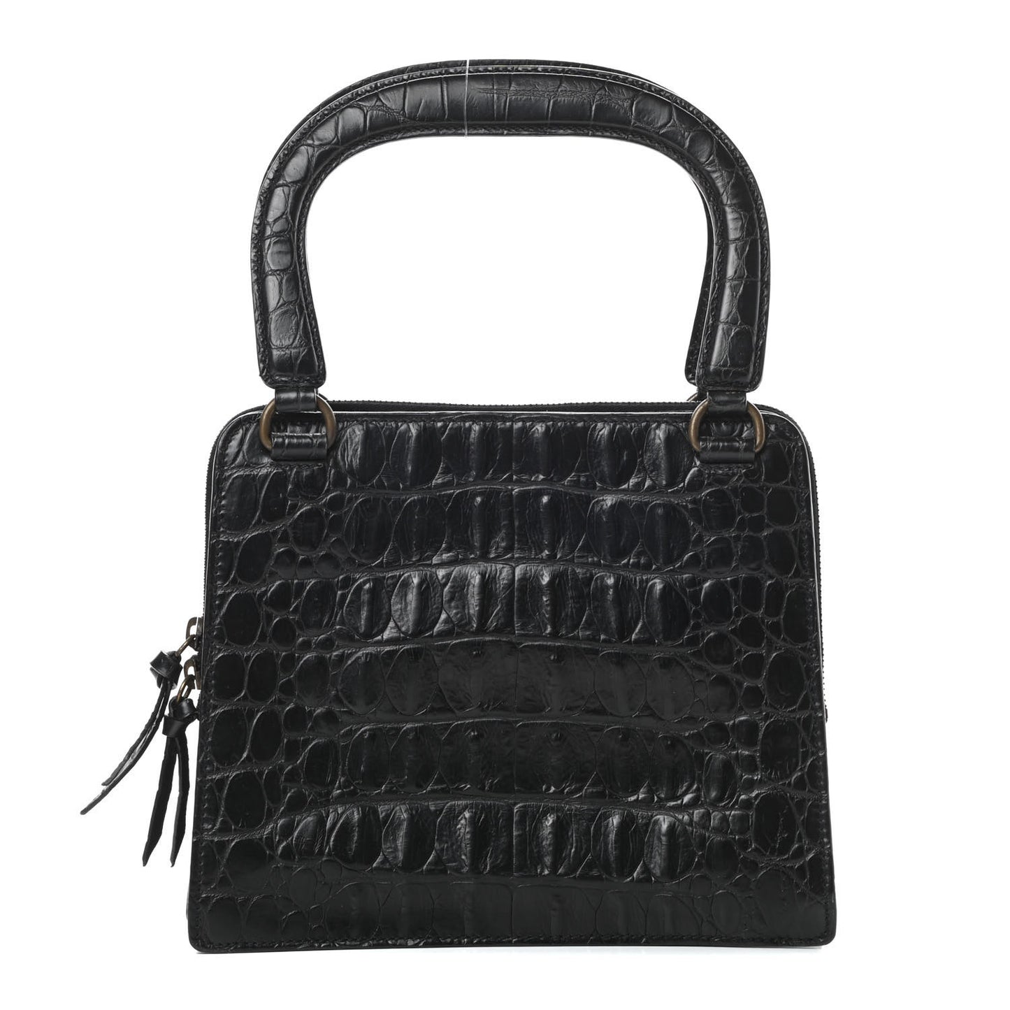 Calfskin Crocodile Embossed Top Handle Tote Black