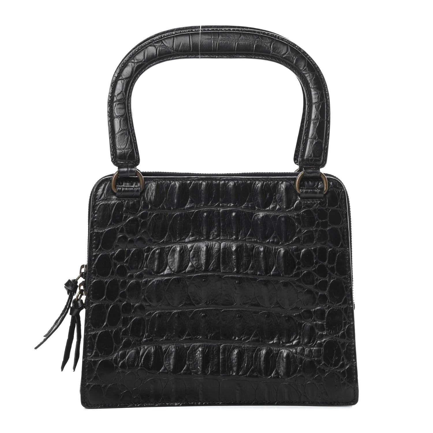 Miu Miu Calfskin Crocodile Embossed Top Handle Tote Black 1 of 12