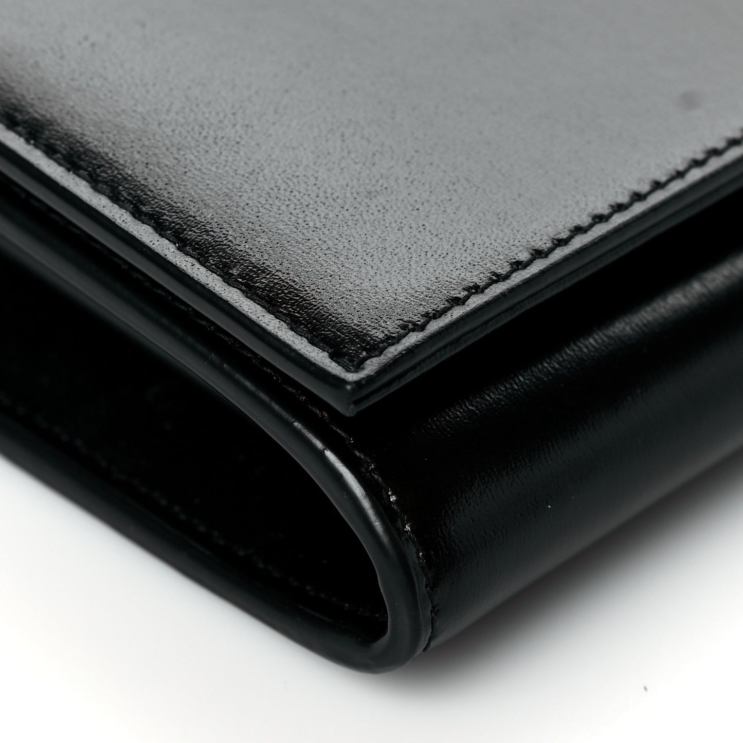 Glossy Calfskin Monogram Chain Wallet Black