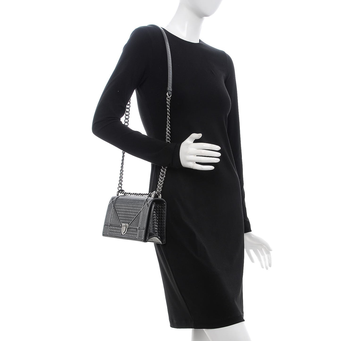 Metallic Patent Micro-Cannage Small Diorama Flap Bag Onyx Black