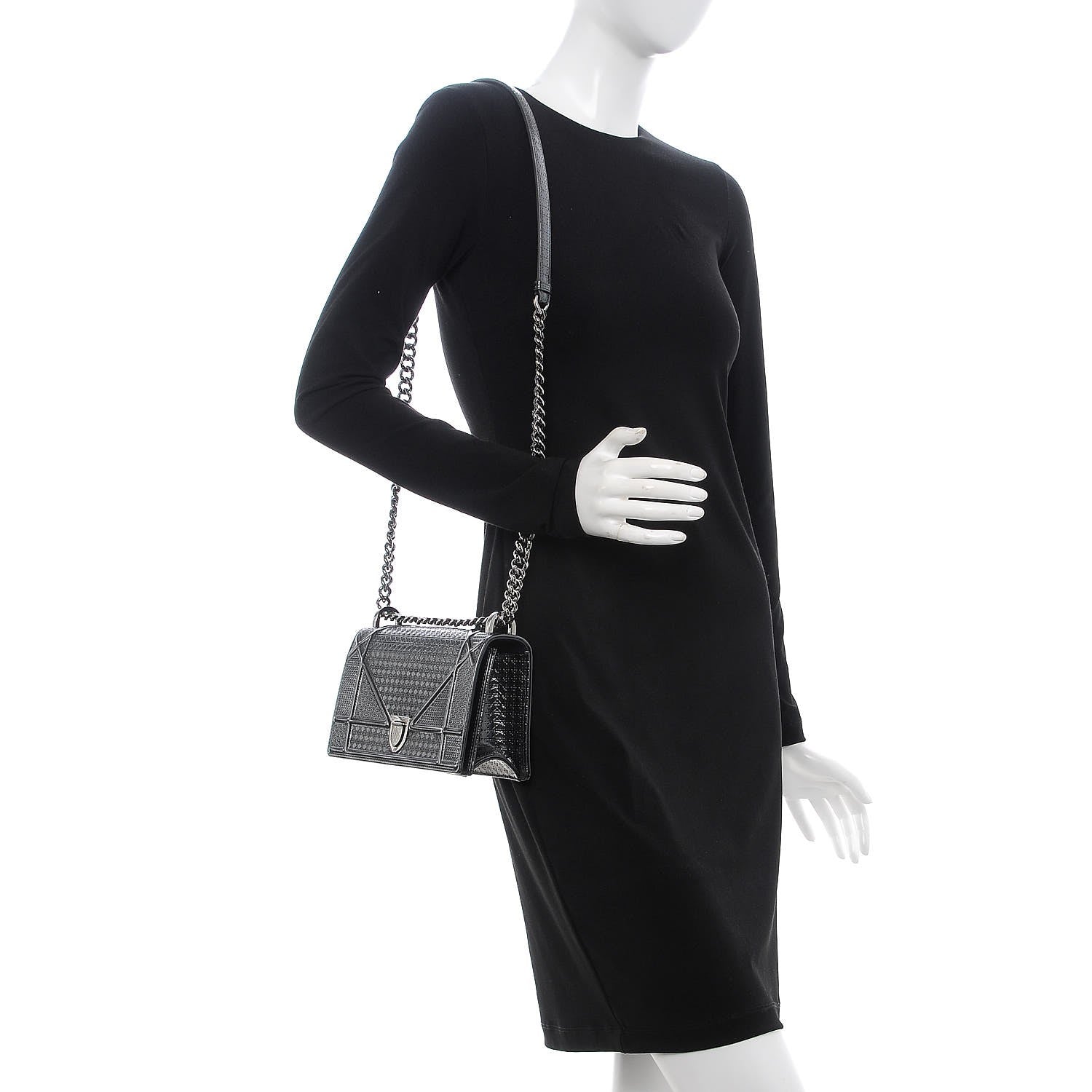 Christian Dior Metallic Patent Micro-Cannage Small Diorama Flap Bag Onyx Black 2 of 6