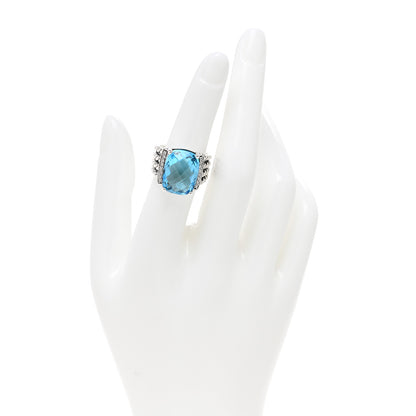 David Yurman Sterling Silver Diamond Blue Topaz 16mm Wheaton Ring 51 5.75 2 of 5