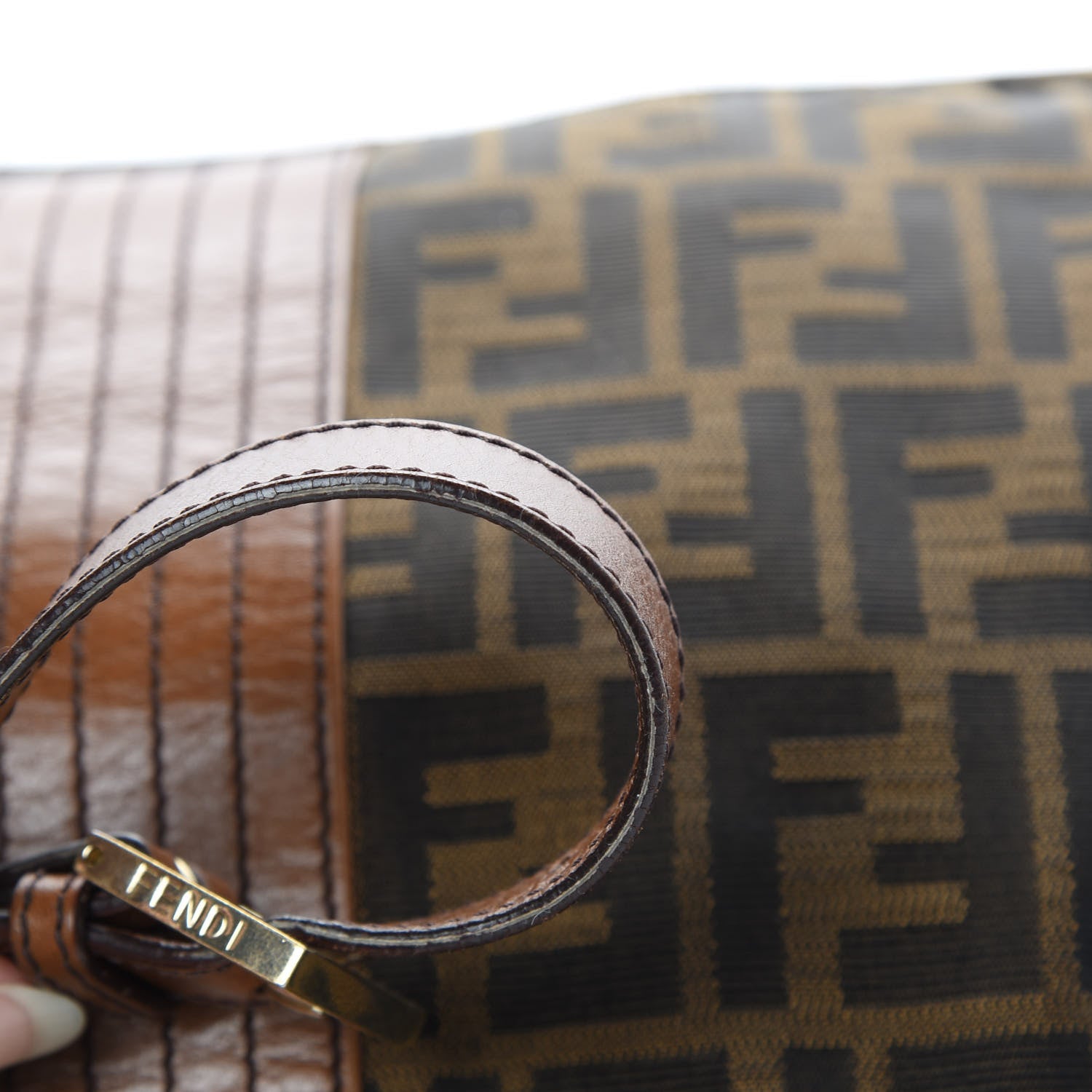 Fendi Zucca Vitello Acqua Maxi Baguette Shoulder Bag Tobacco 12 of 13