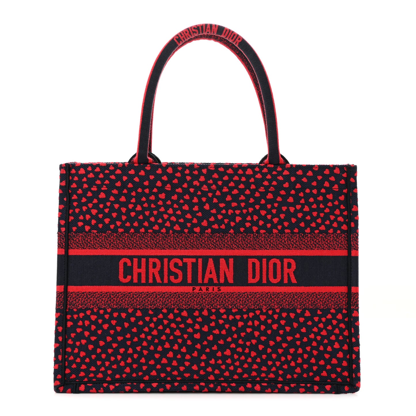 Canvas Embroidered Pop Heart I Love Paris Medium Book Tote Red Multicolor