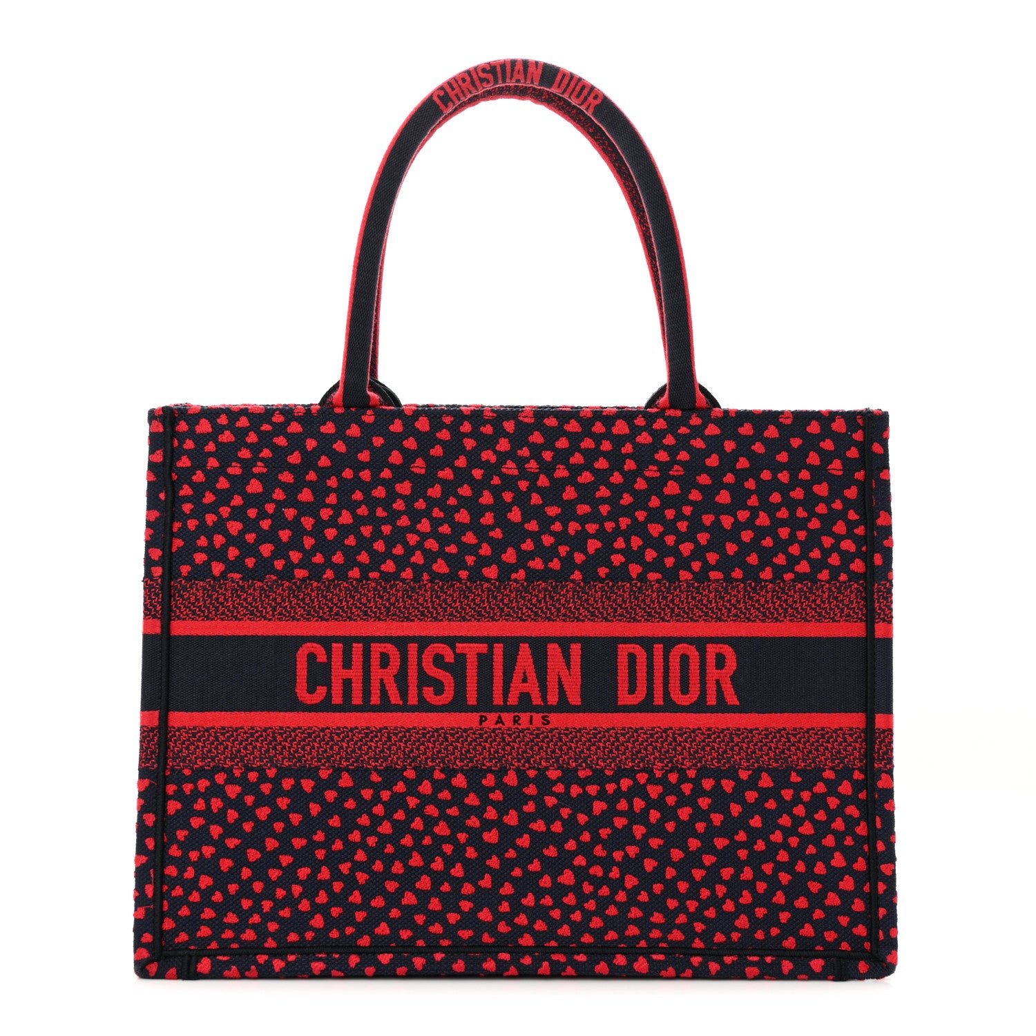 Christian Dior Canvas Embroidered Pop Heart I Love Paris Medium Book Tote Red Multicolor 1 of 11
