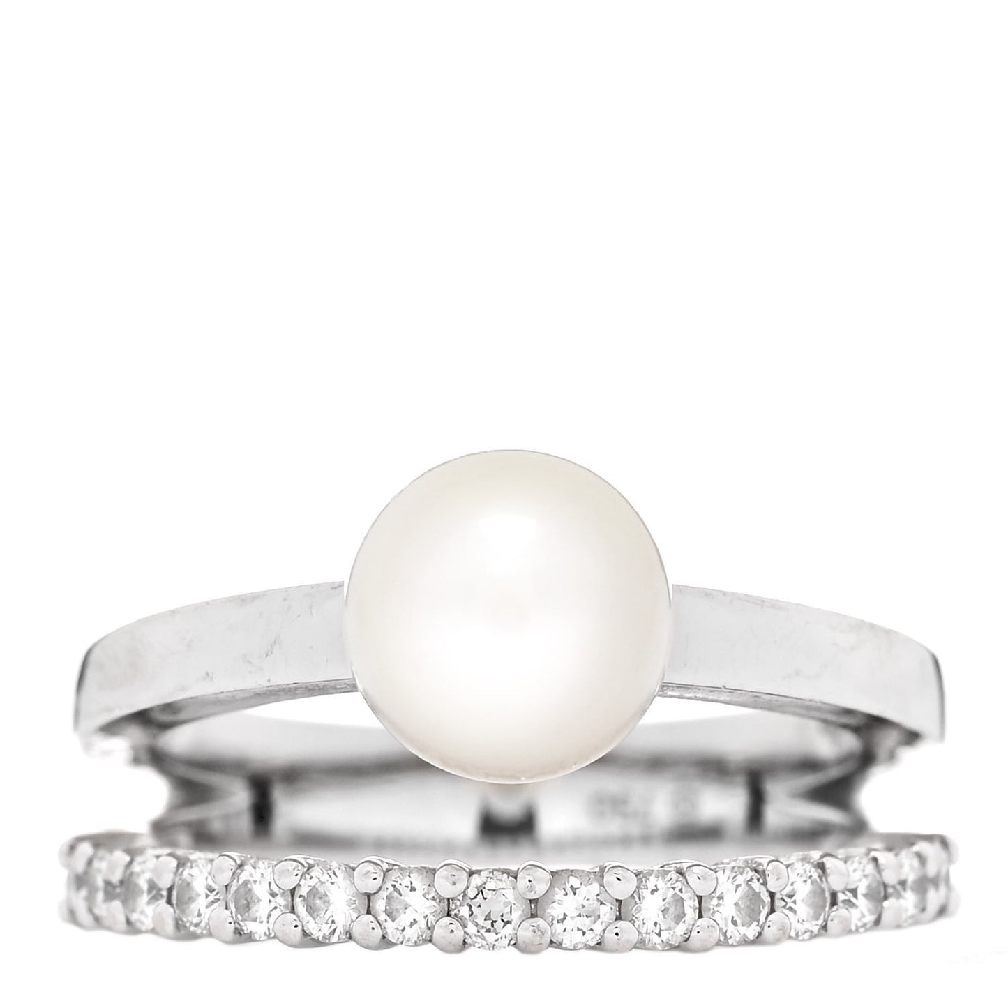 18K White Gold Diamond Akoya Pearl 7mm Open Band Ring 47 4.25