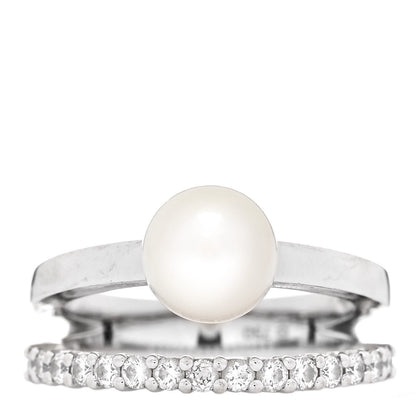 Mikimoto 18K White Gold Diamond Akoya Pearl 7mm Open Band Ring 47 4.25 1 of 6