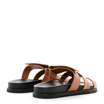 Hermes Calfskin Embroidered Womens Chypre Sandals 38 Natural 4 of 16