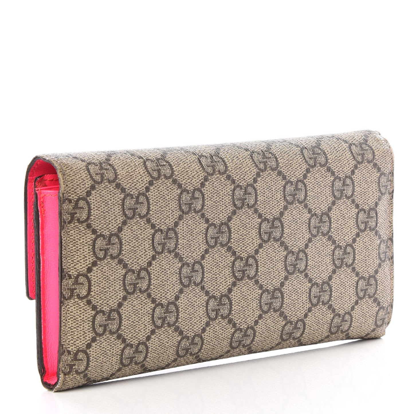GG Supreme Monogram Continental Heart Wallet Fluorescent Fuchsia
