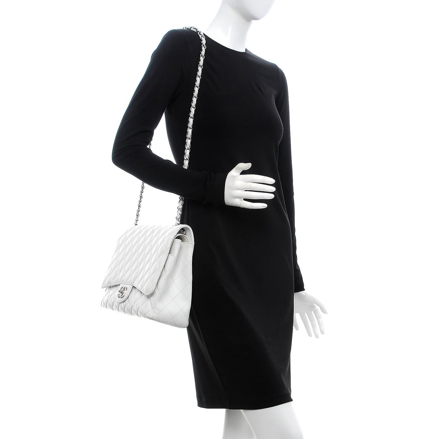 Caviar Quilted Maxi Double Flap White