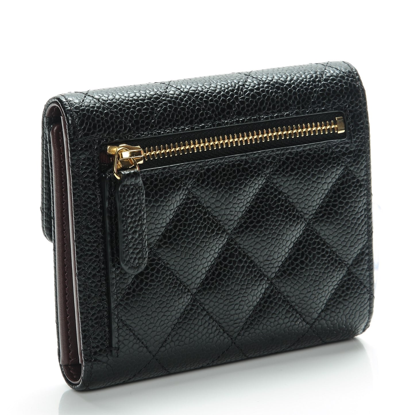 Caviar Quilted Compact Flap Wallet Black