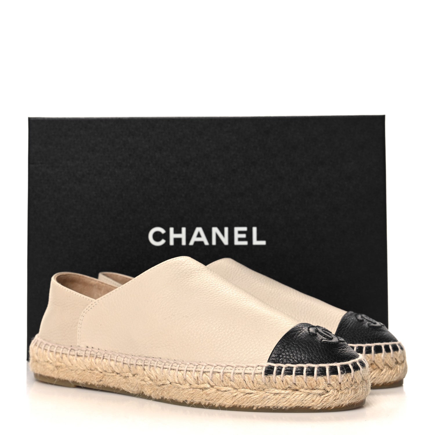 Chanel Grained Calfskin CC Espadrilles 38 Beige Black 10 of 10