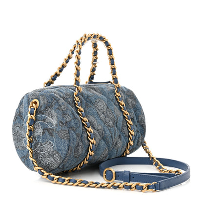 Chanel Denim Printed Destination Chenonceau Bowling Bag Blue Grey White 3 of 11