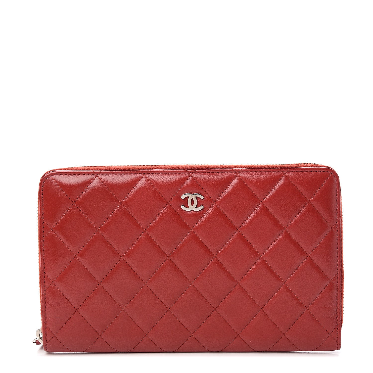 Chanel Lambskin Quilted Large Zip Around Organizer Wallet Red 1 of 9
