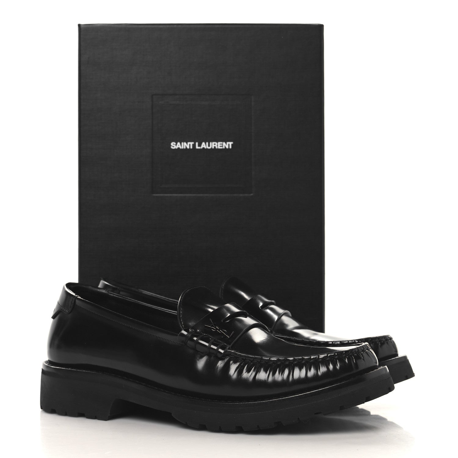 Saint Laurent Glazed Calfskin Le Loafer 15 Penny Slippers 38.5 Black 10 of 10