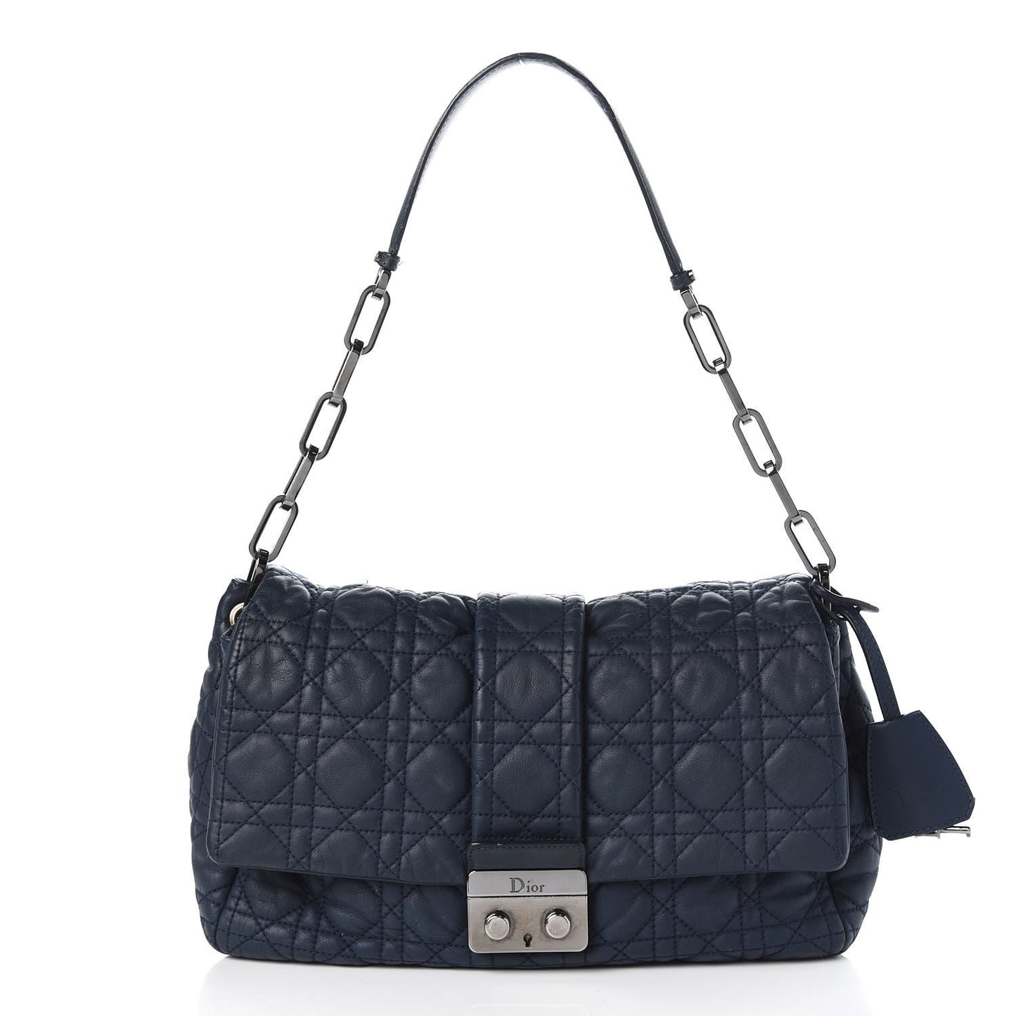 Lambskin Cannage Large New Lock Flap Bag Blue