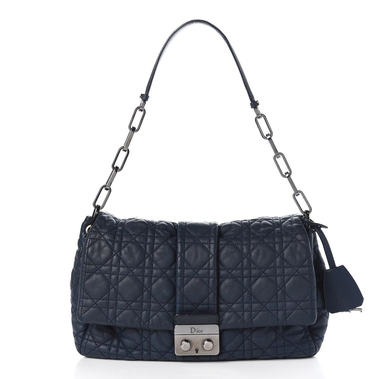 Christian Dior Lambskin Cannage Large New Lock Flap Bag Blue 1 of 17