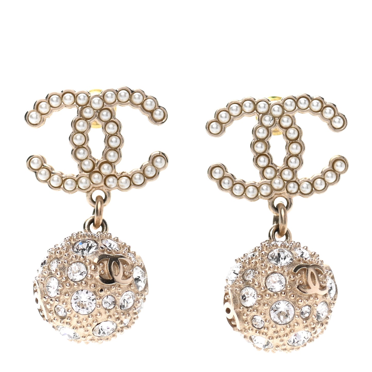 Crystal Pearl CC Drop Earrings Gold Pearly White