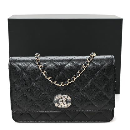 Chanel Caviar Quilted Crystal Heart CC Wallet On Chain WOC Black 12 of 12