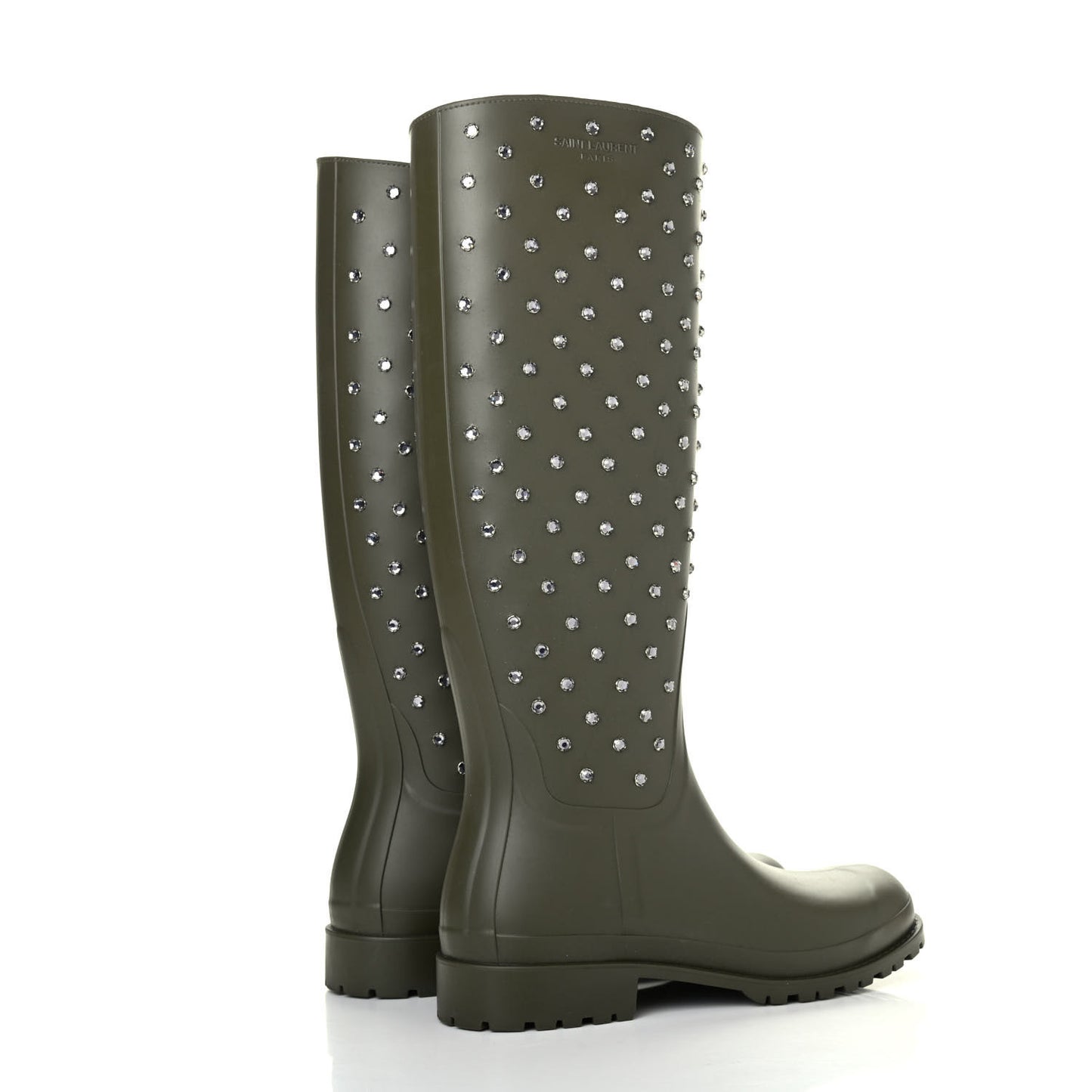 Rubber Studded Festival Rain Boots 39 New Kaki Fonce
