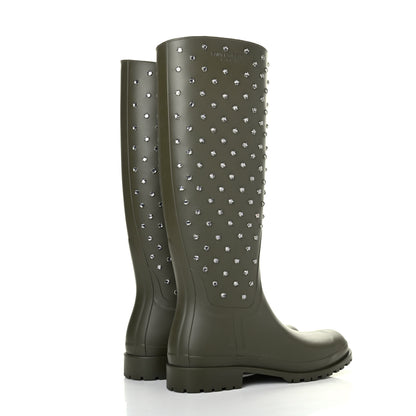 Saint Laurent Rubber Studded Festival Rain Boots 39 New Kaki Fonce 3 of 4