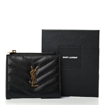 Saint Laurent Grain De Poudre Matelasse Chevron Monogram Zipped Card Case Black 8 of 8