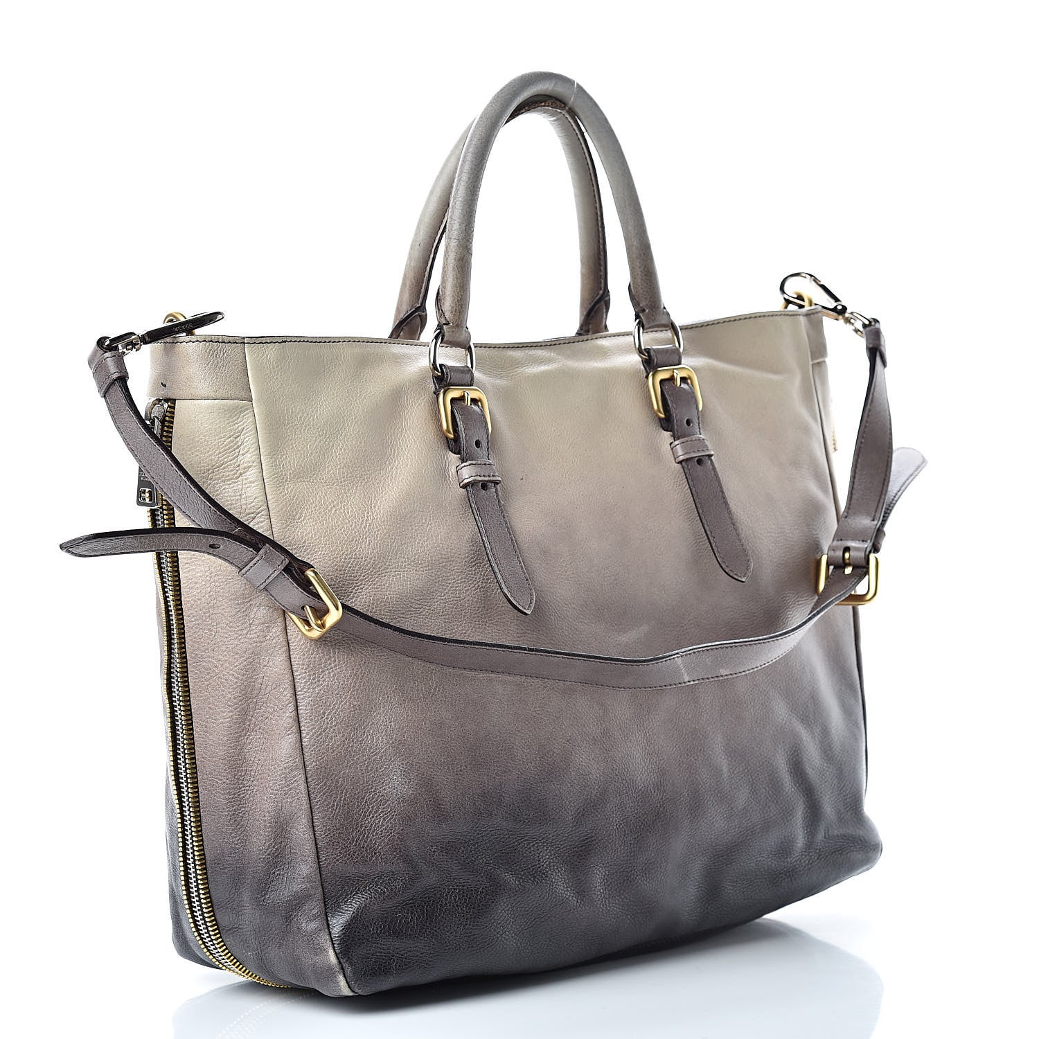 Prada Cervo Lux Zippers Shopper Tote White Sfumato 3 of 21