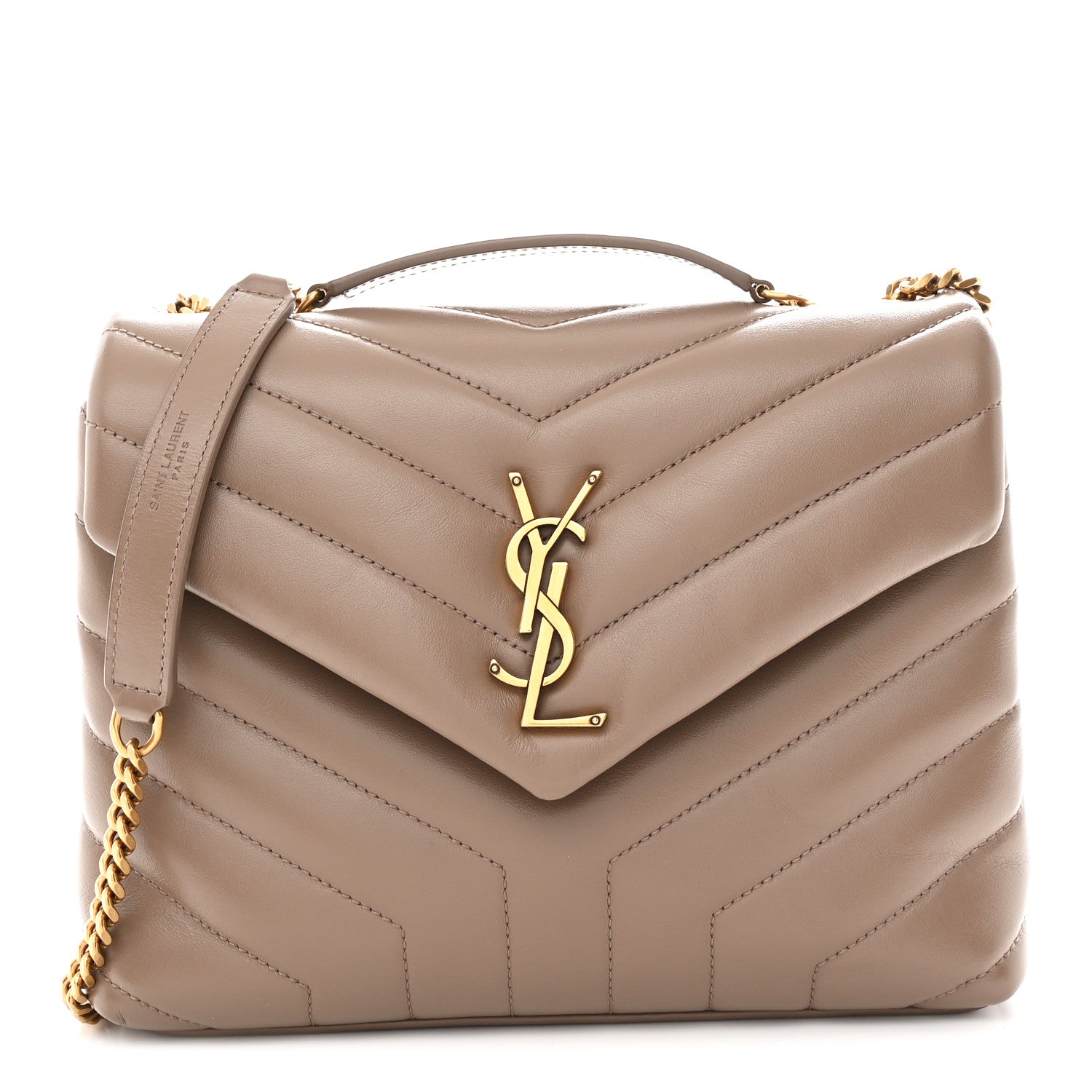 Saint Laurent Calfskin Y Quilted Monogram Small Loulou Chain Satchel Taupe 1 of 11