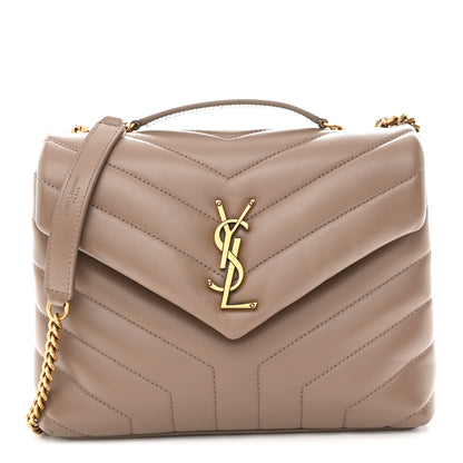 Saint Laurent Calfskin Y Quilted Monogram Small Loulou Chain Satchel Taupe 1 of 11