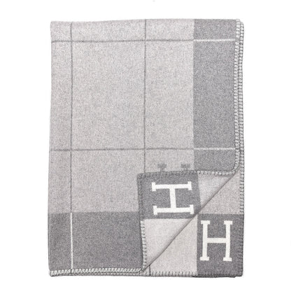 Hermes Wool Cashmere Avalon III Blanket Ecru Gris Clair 1 of 4
