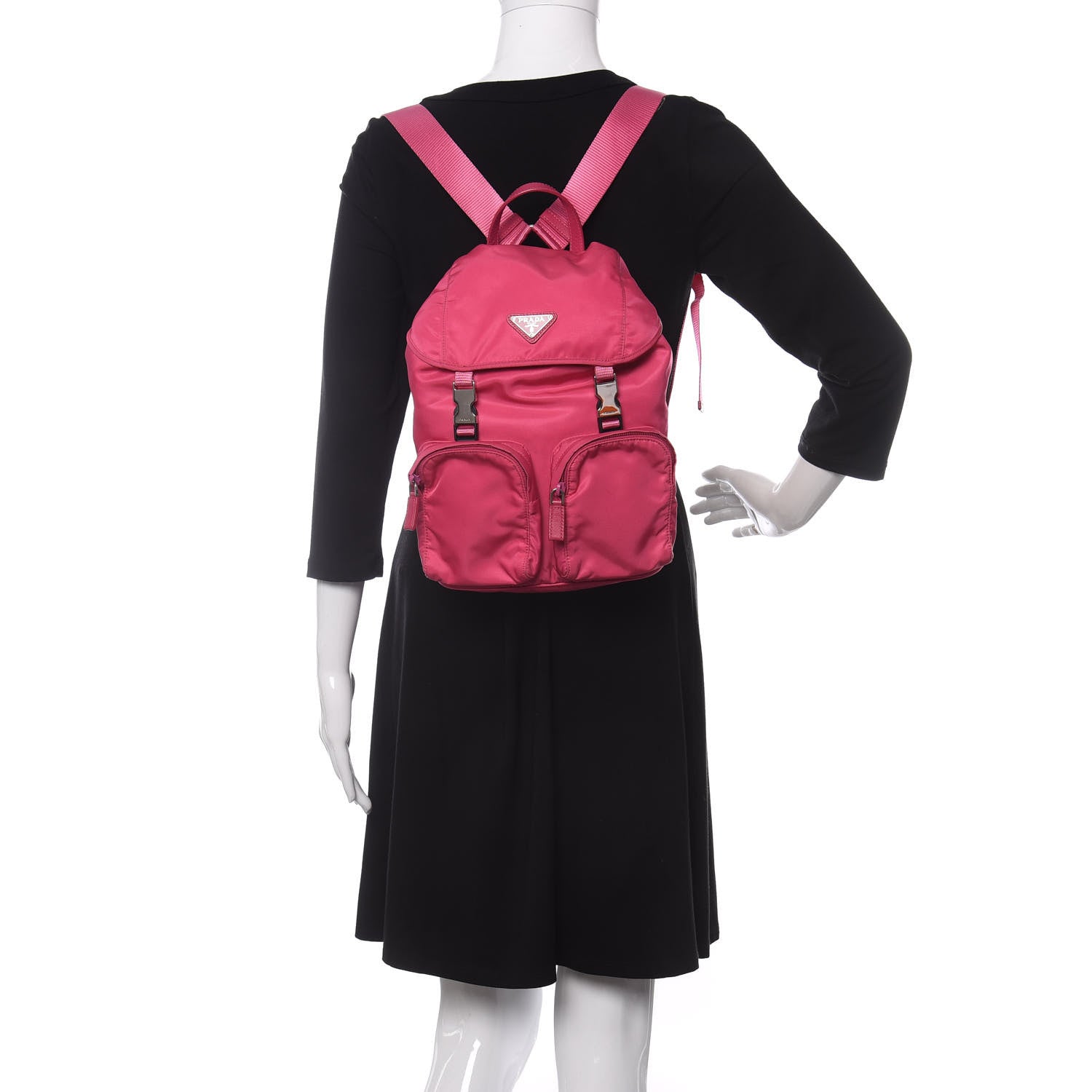 Prada Nylon Vela Double Buckle Backpack Fuxia 2 of 10