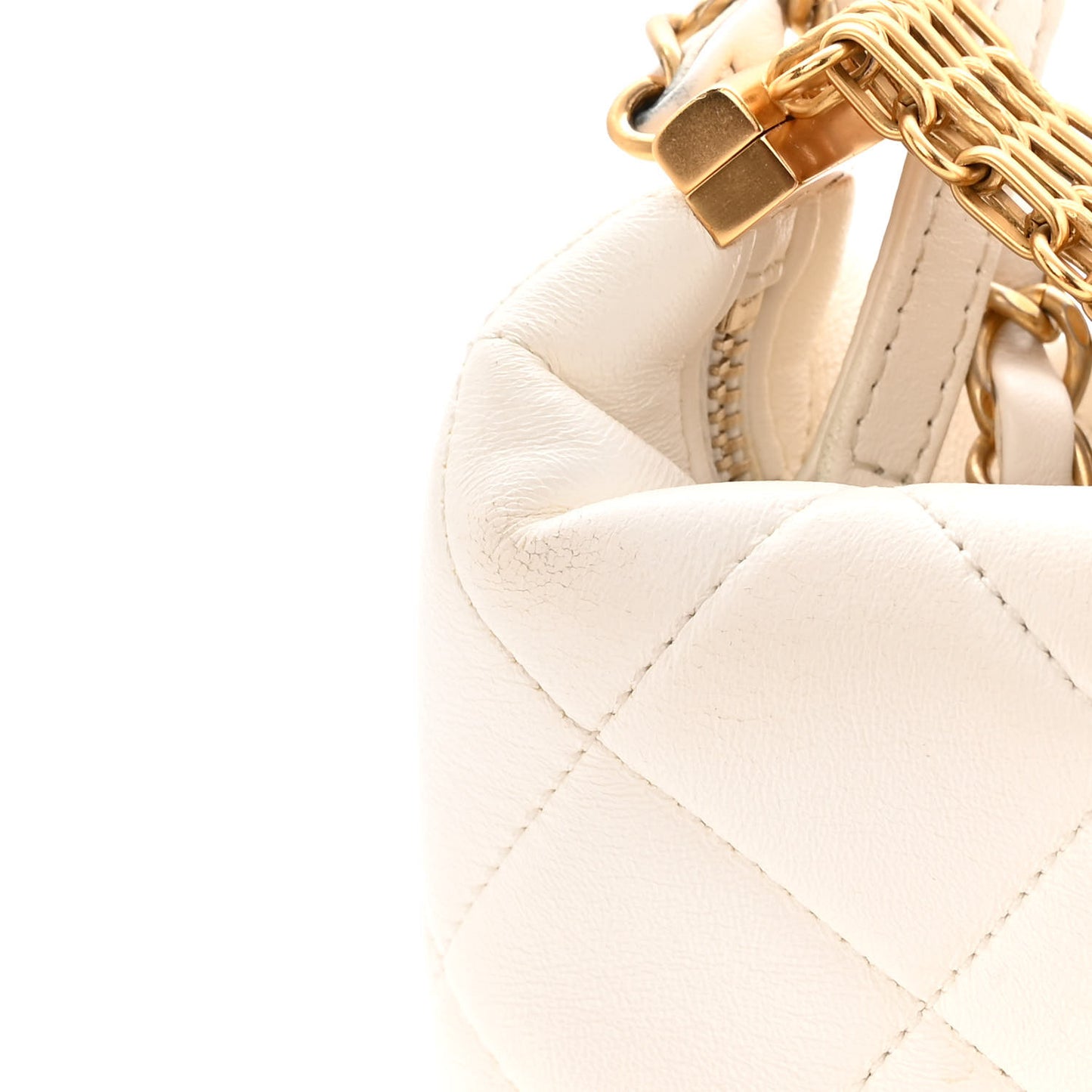 Lambskin Quilted CC Crystal Signature Chain Hobo White