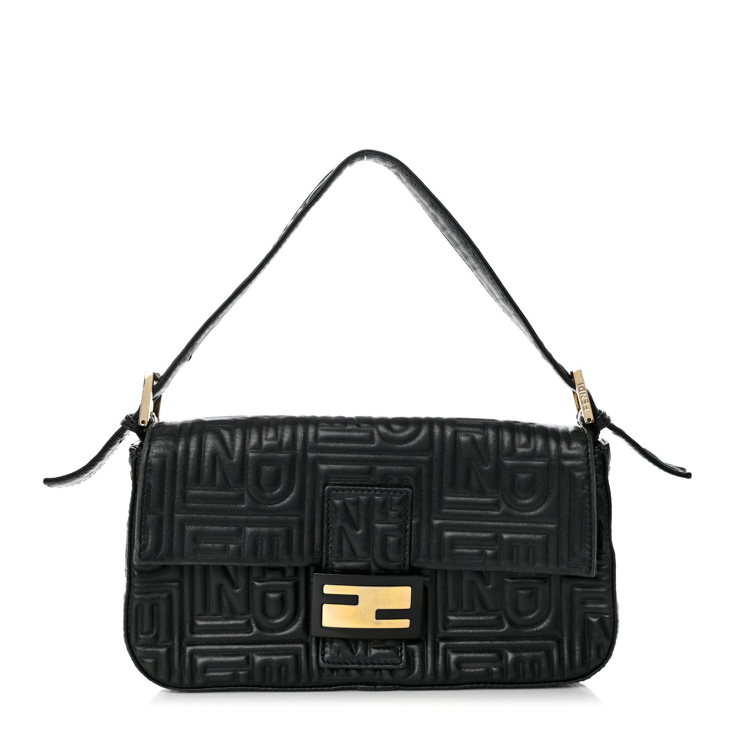Nappa Logo Embossed Baguette Black