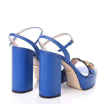 Gucci Calfskin GG Marmont Ankle Wrap 30/115mm Platform Sandals 36.5 Bright Blue 4 of 7