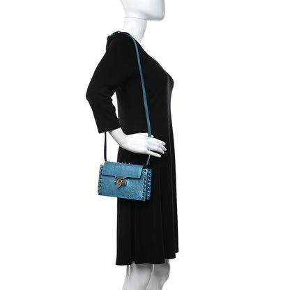 Valentino Garavani Metallic Pebbled Calfskin Small Rockstud Overlay Flap Shoulder Bag Cerulean 2 of 9
