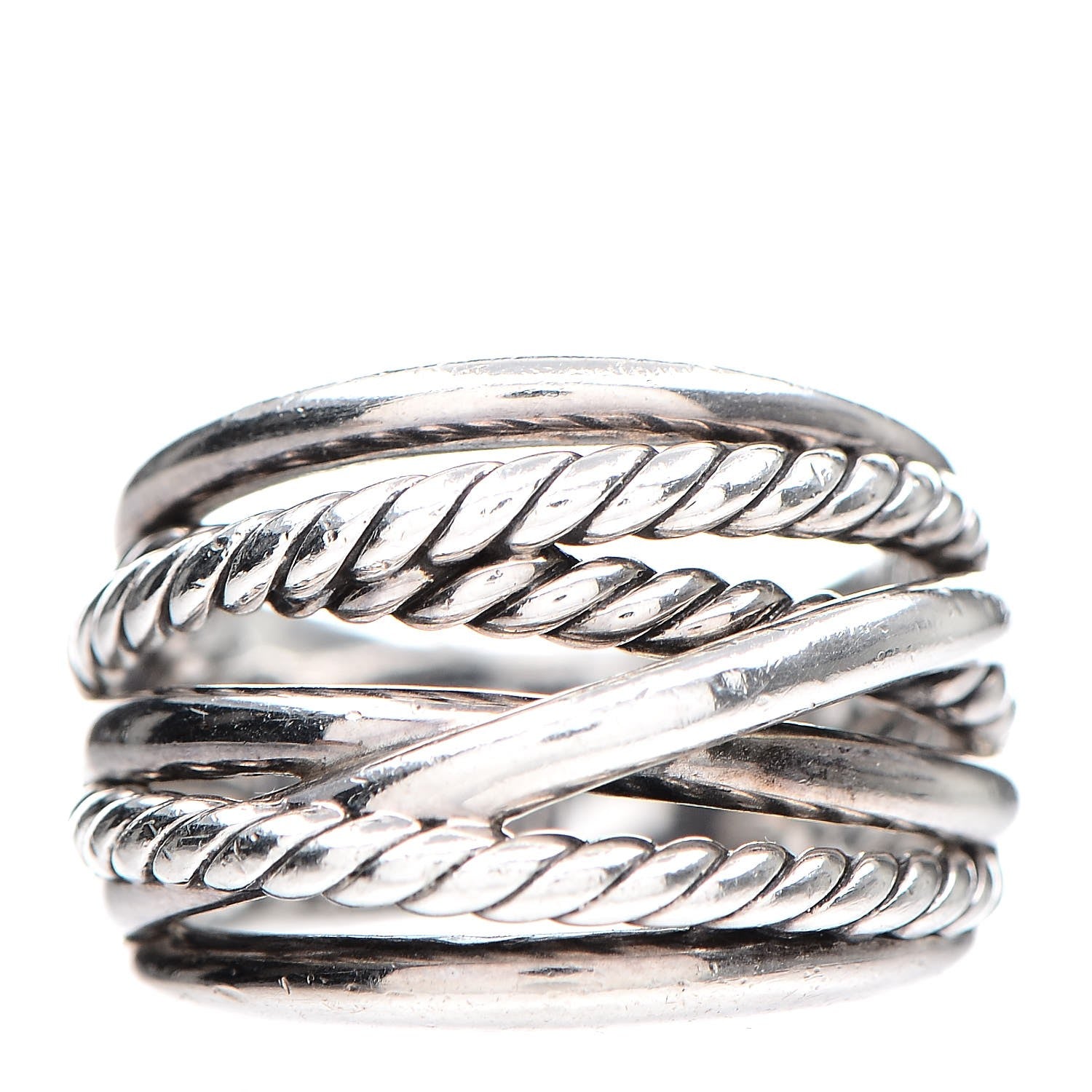 David Yurman Sterling Silver 18mm Wide Crossover Cable Ring 57 8 1 of 5