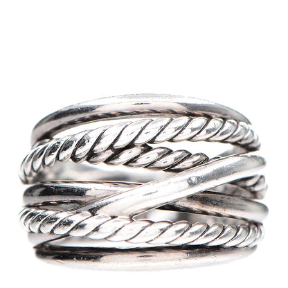 David Yurman Sterling Silver 18mm Wide Crossover Cable Ring 57 8 1 of 5
