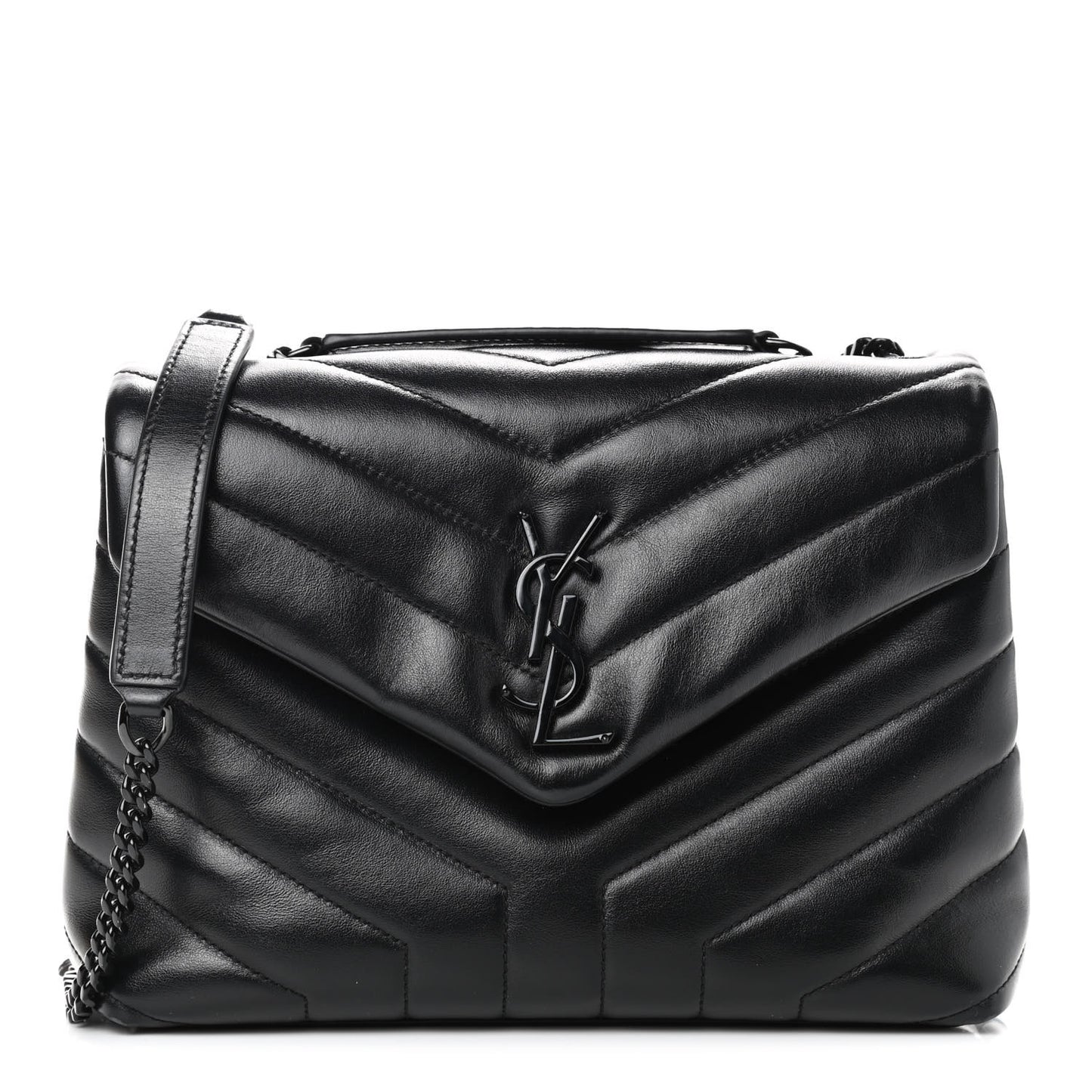 Calfskin Y Quilted Monogram Small Loulou Chain Satchel Black