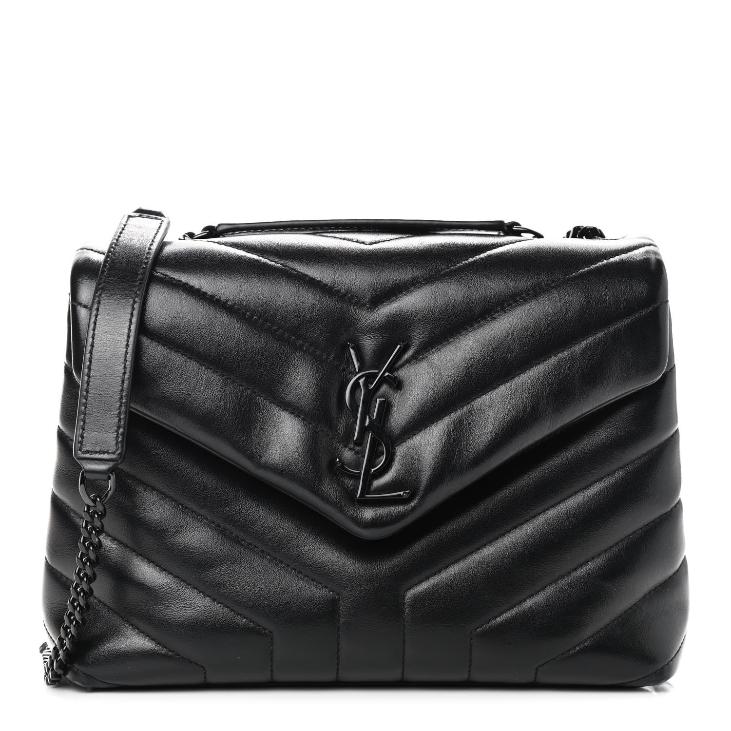 Saint Laurent Calfskin Y Quilted Monogram Small Loulou Chain Satchel Black 1 of 15