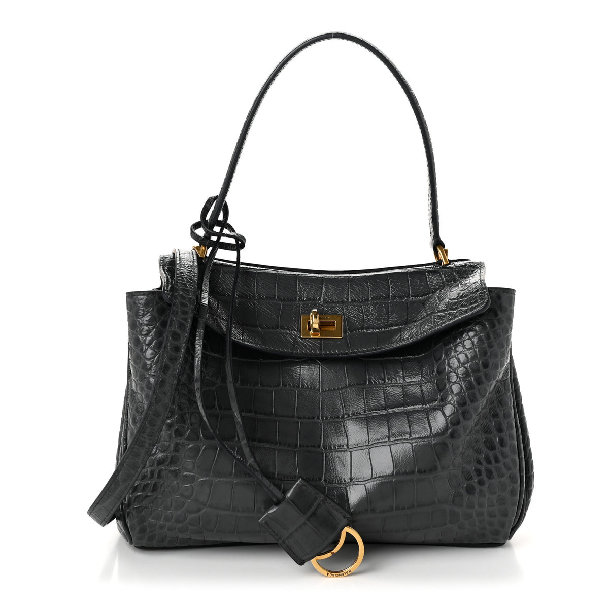 Balenciaga Shiny Calfskin Crocodile Embossed Small Rodeo Top Handle Handbag Volcanic Rock 1 of 11