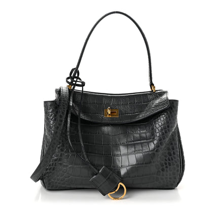 Balenciaga Shiny Calfskin Crocodile Embossed Small Rodeo Top Handle Handbag Volcanic Rock 1 of 11