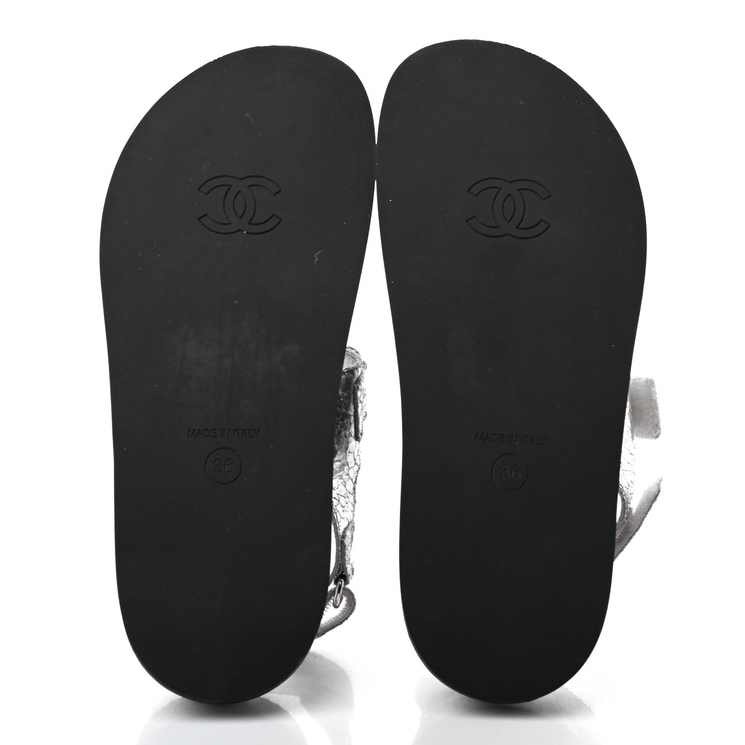 Chanel Metallic Crackled Calfskin Velcro Dad Sandals 36 Silver 5 of 7