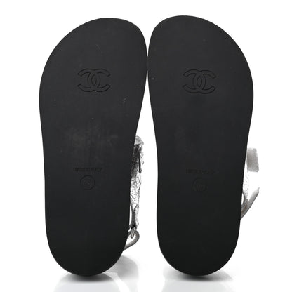 Chanel Metallic Crackled Calfskin Velcro Dad Sandals 36 Silver 5 of 7