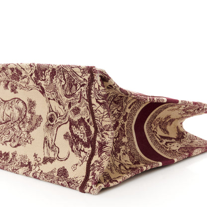 Christian Dior Canvas Embroidered Large Dioriviera Toile De Jouy Book Tote Burgundy 10 of 11