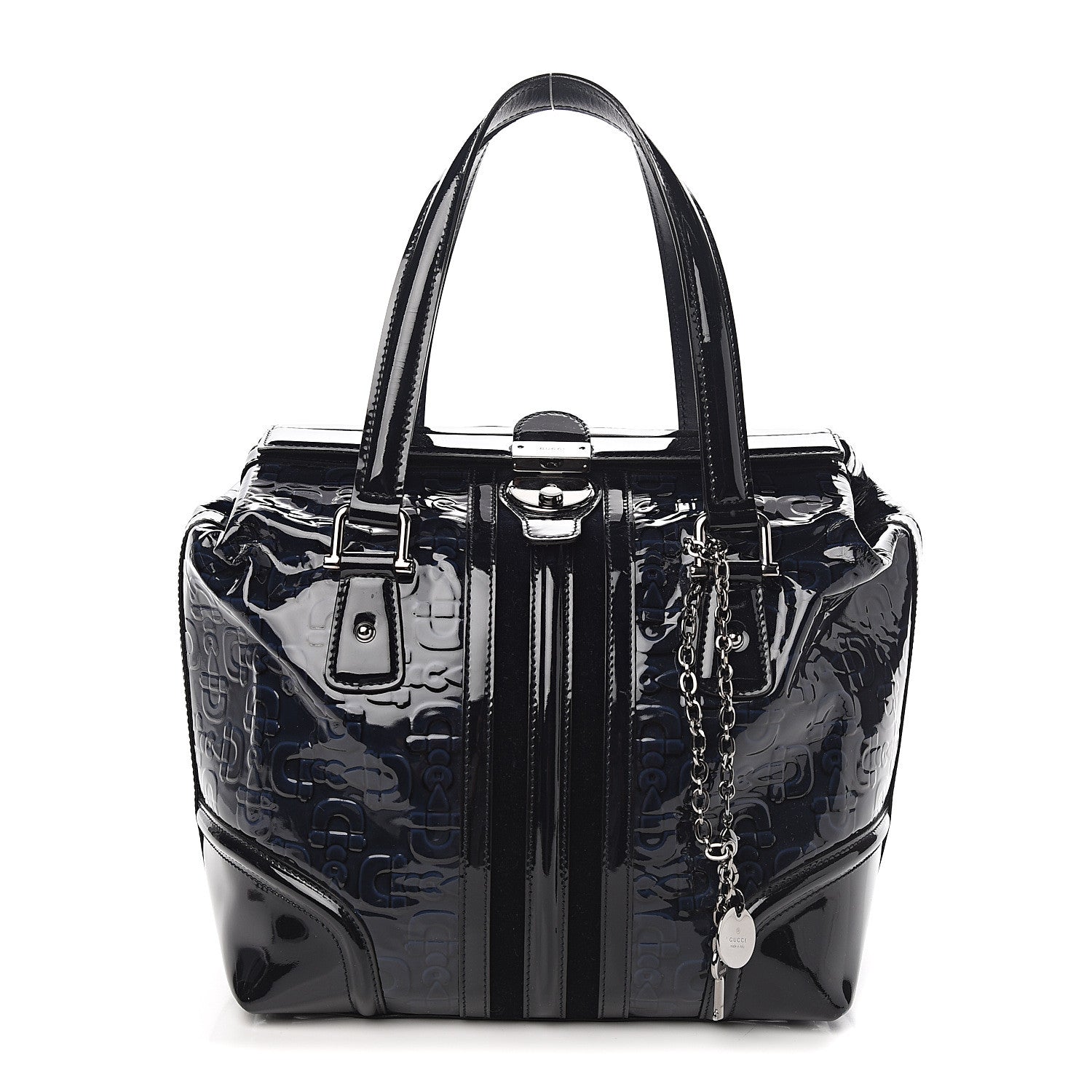 Gucci Patent Horsebit Embossed Treasure Boston Black Blue 1 of 8