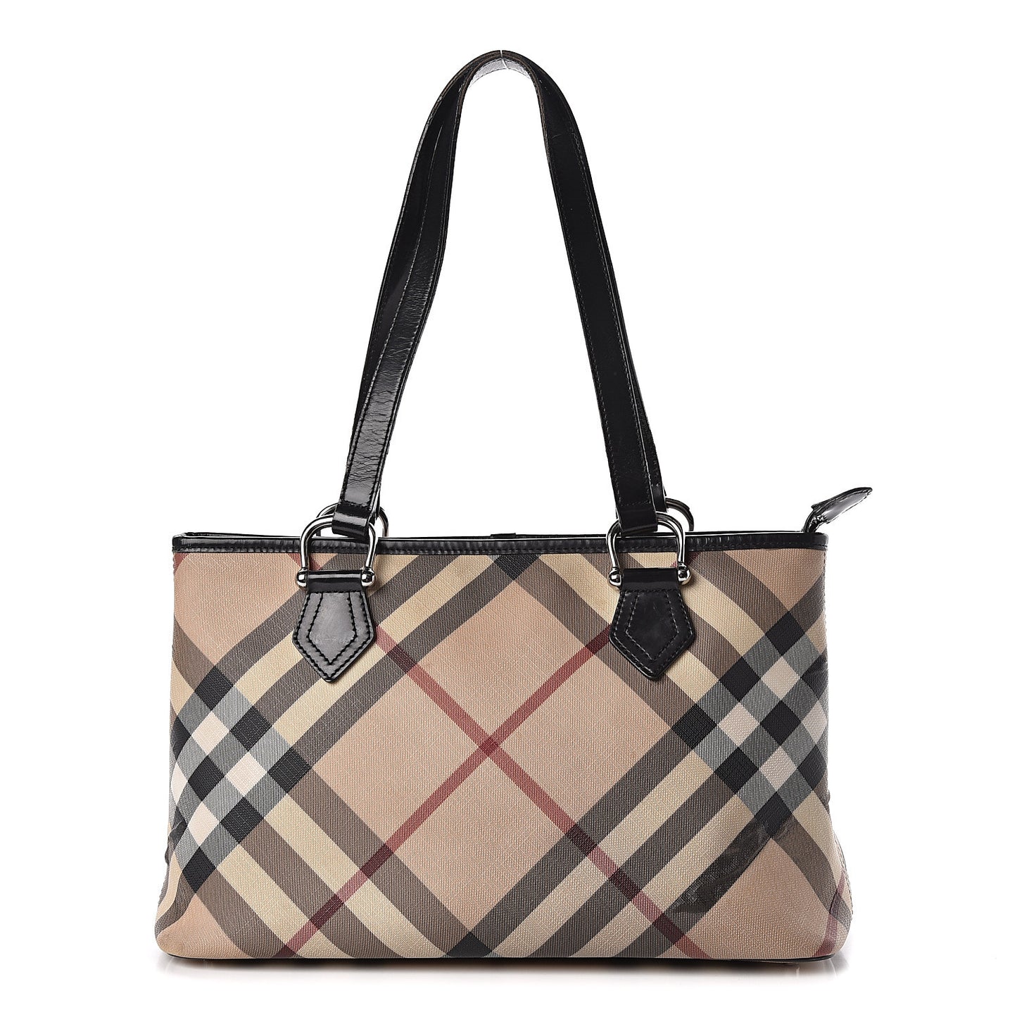 Patent Trim Nova Check Shopper Tote Black