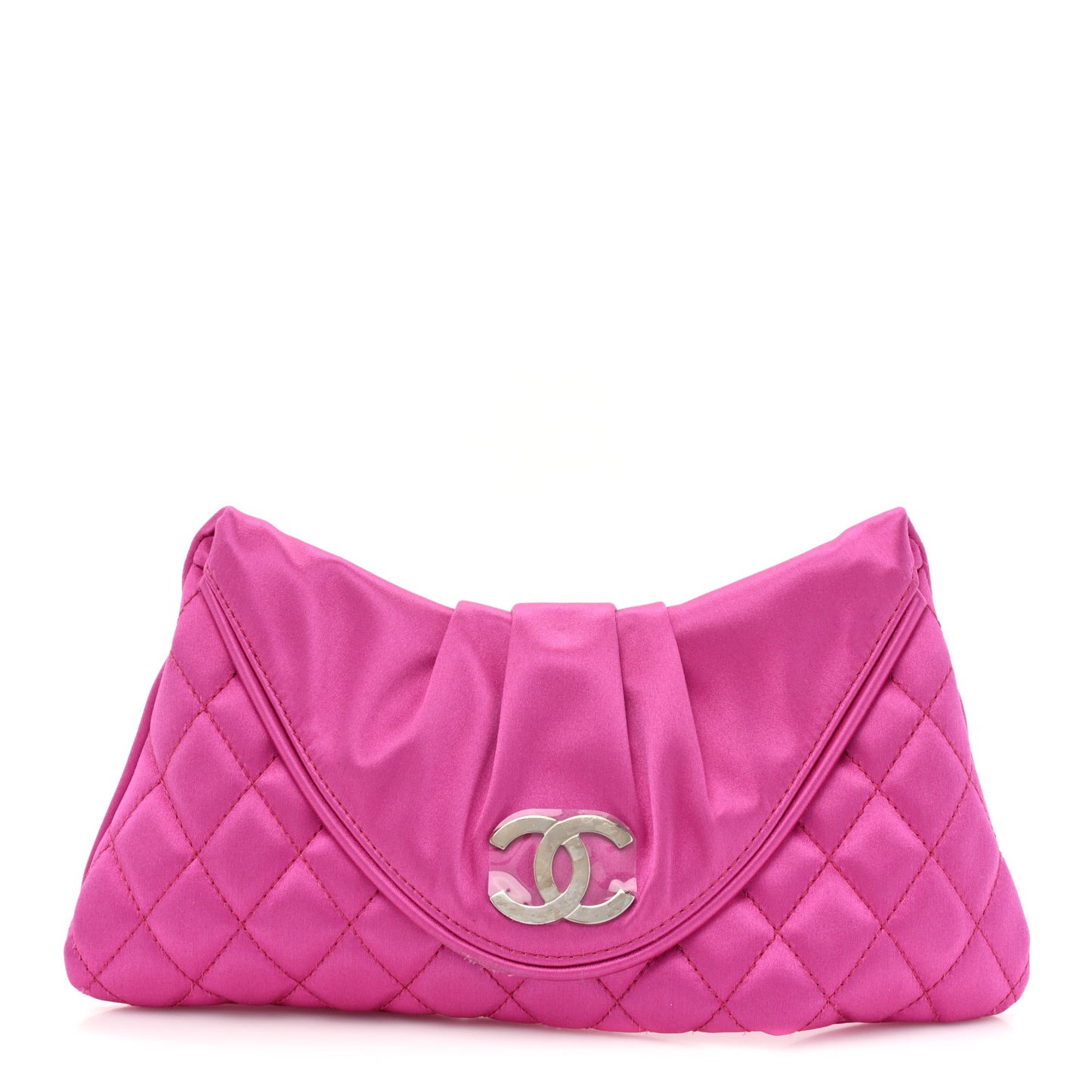 Satin Quilted Flap Clutch Fuchsia